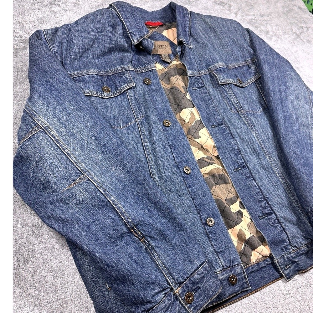 Austin Clothing Co Mens XL Denim Trucker‎ Jacket Camo Quilted Flannel Lined